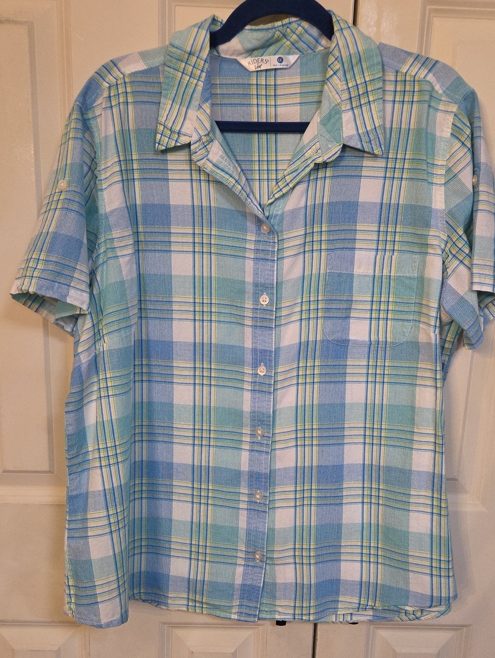 Riders by Lee Blue, White & Green Plaid Short-Sleeve Button-Down